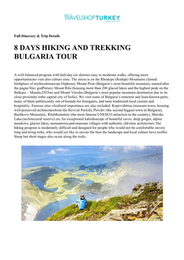 8 Days Hiking and Trekking Bulgaria Tour