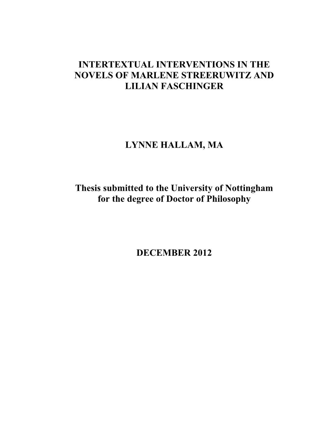 Intertextual Interventions in the Novels of Marlene Streeruwitz and Lilian Faschinger