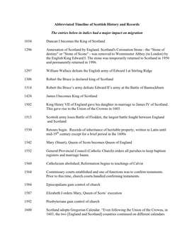 An Abbreviated Timeline of Scottish History and Records