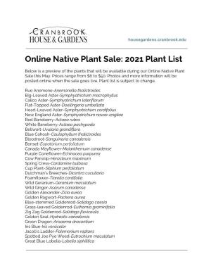 Online Native Plant Sale: 2021 Plant List