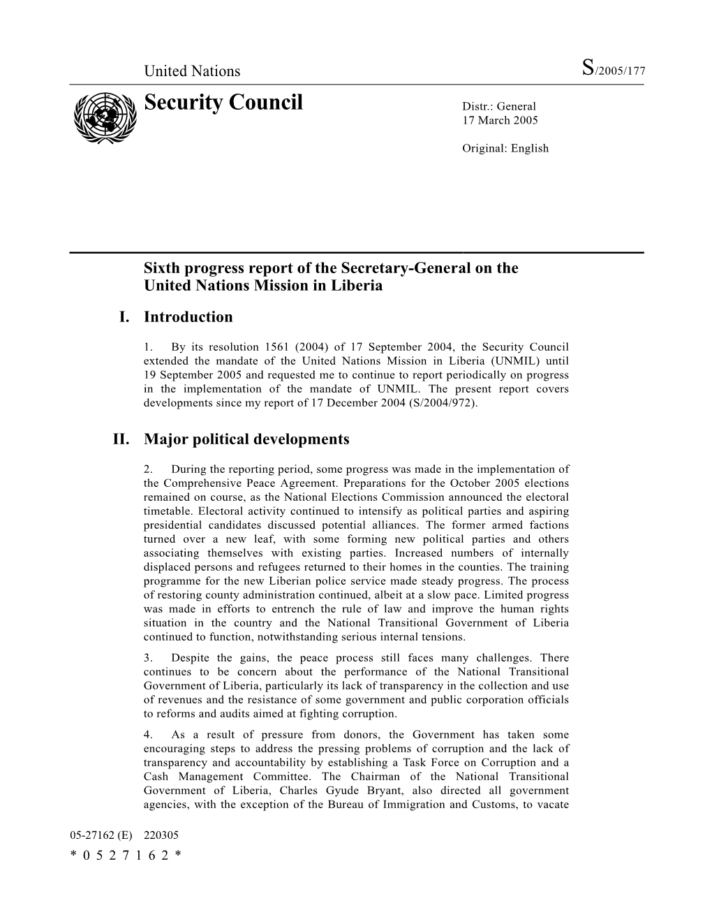 Security Council Distr.: General 17 March 2005