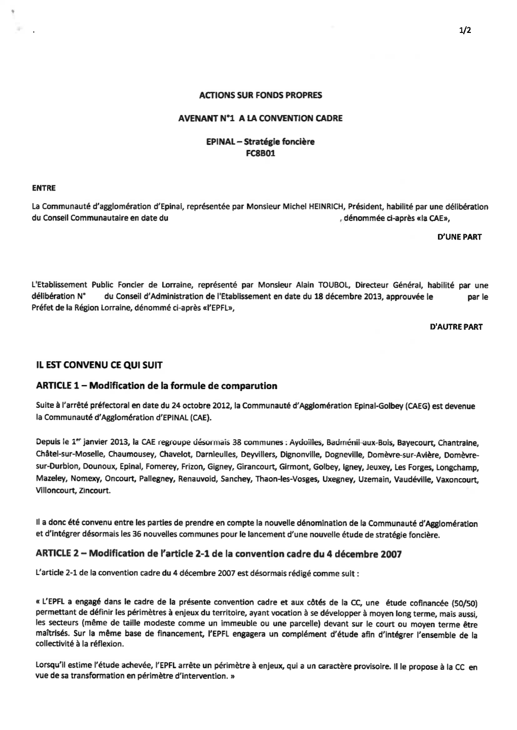 1/2 « L'epfl a Engagé Dans Le Cadre De La Présente Convention Cadre Et