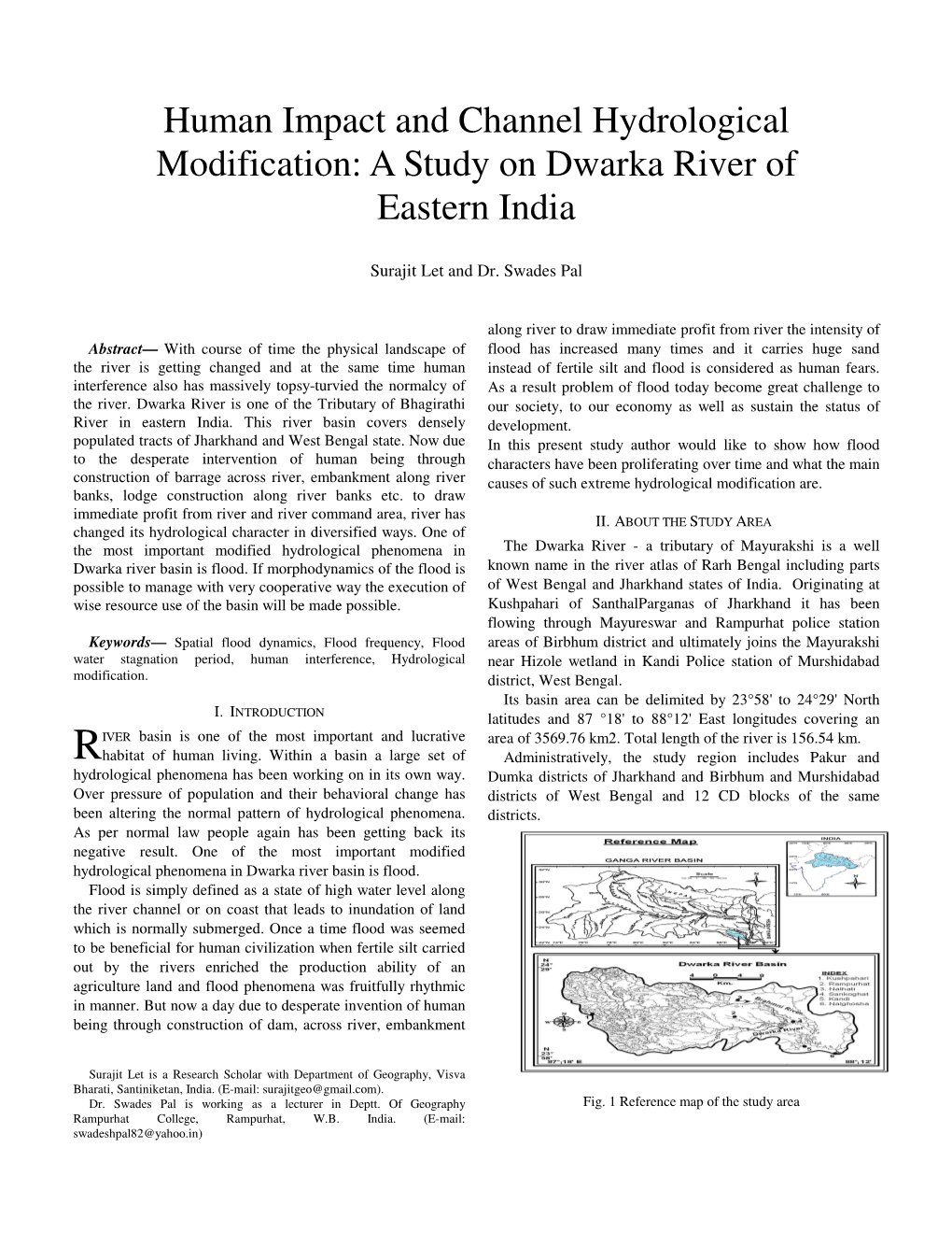 Human Impact and Channel Hydrological Modification: a Study on Dwarka River of Eastern India