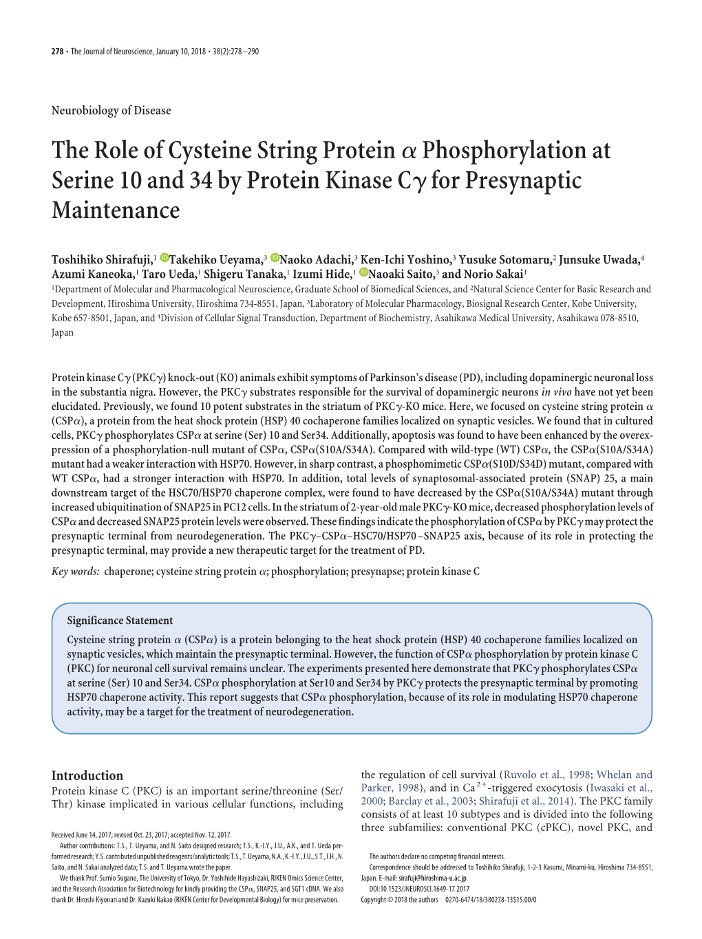 The Role of Cysteine String Protein Α Phosphorylation at Serine 10 And