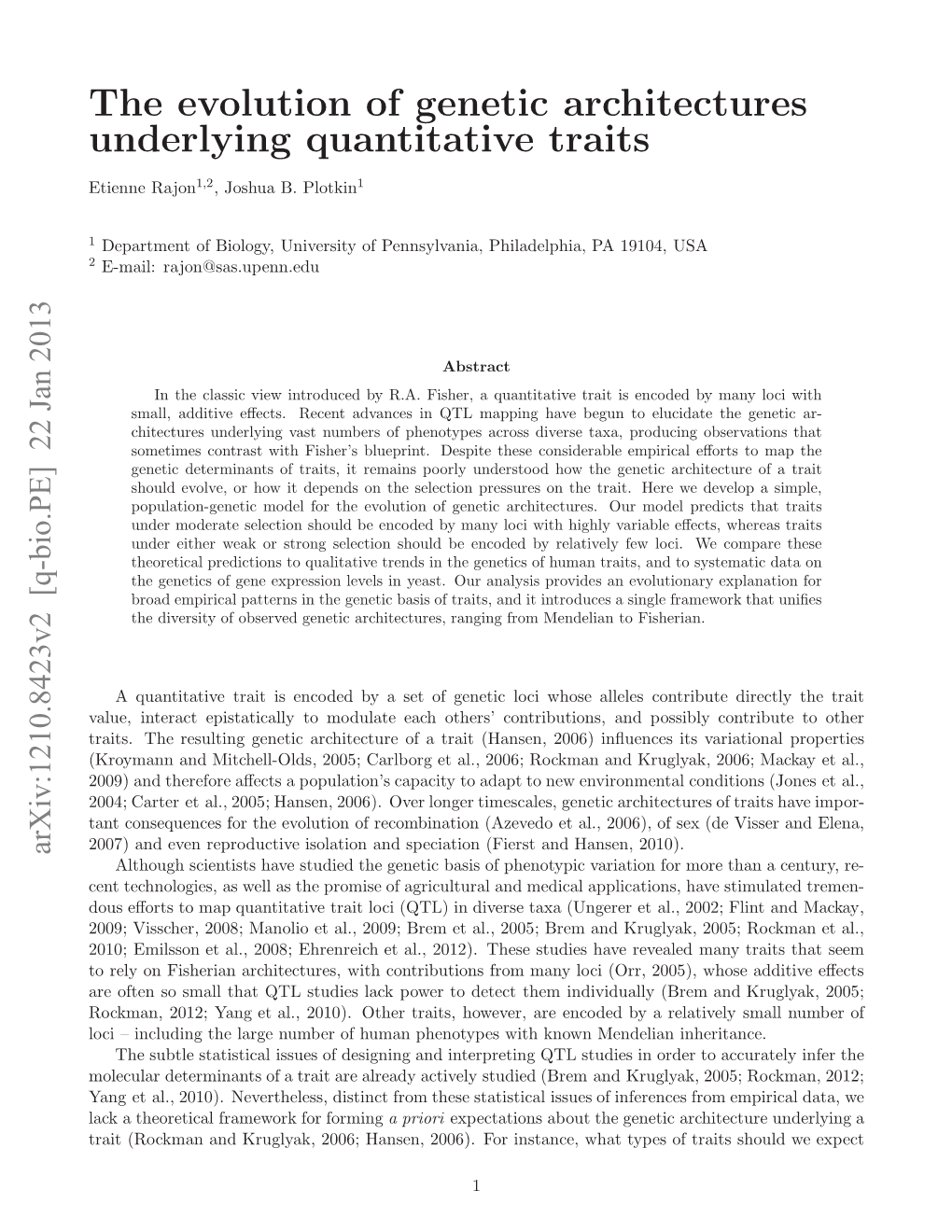 The Evolution of Genetic Architectures Underlying Quantitative Traits