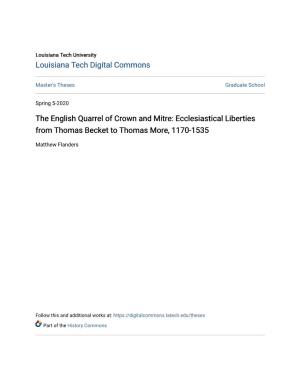 Ecclesiastical Liberties from Thomas Becket to Thomas More, 1170-1535