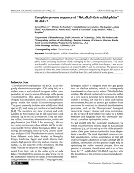 "Thioalkalivibrio Sulfidophilus" HL-Ebgr7 Classification and Features Has Rod-Shaped, Elongated Cells with a Polar Flagel- “T