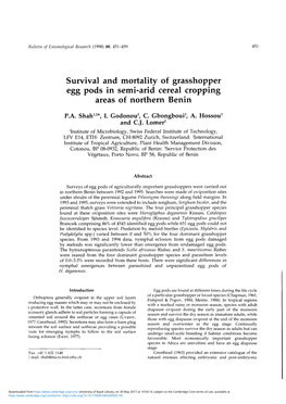 Survival and Mortality of Grasshopper Egg Pods in Semi-Arid Cereal Cropping Areas of Northern Benin