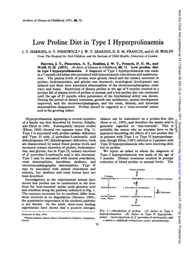 Low Proline Diet in Type I Hyperprolinaemia