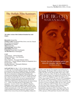 Satyajit Ray the BIG CITY (1962), 122 Min