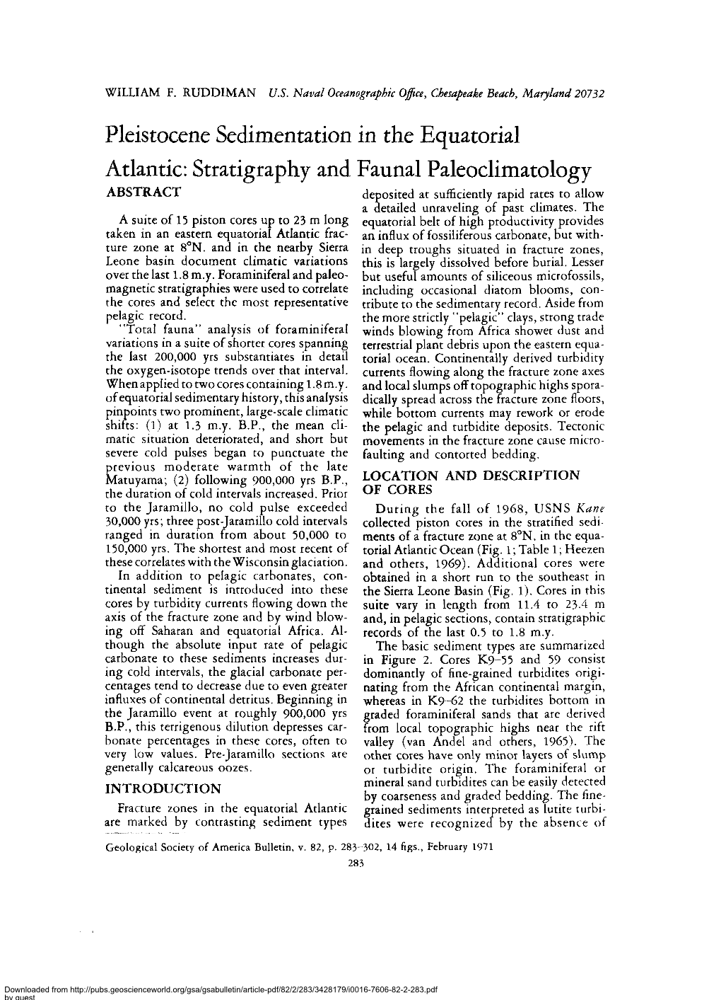 Pleistocene Sedimentation in the Equatorial Atlantic