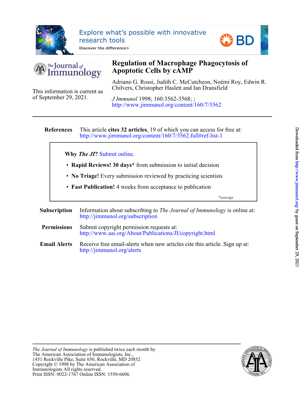 Apoptotic Cells by Camp Regulation of Macrophage Phagocytosis Of