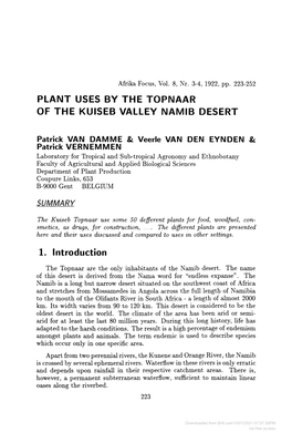 Plant Uses by the Topnaar of the Kuiseb Valley Namib Desert