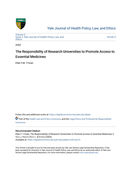 The Responsibility of Research Universities to Promote Access to Essential Medicines