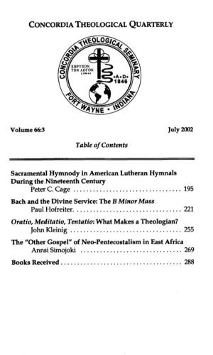 Sacramental Hymnody in American Lutheran Hymnals During the Nineteenth Century Peter C