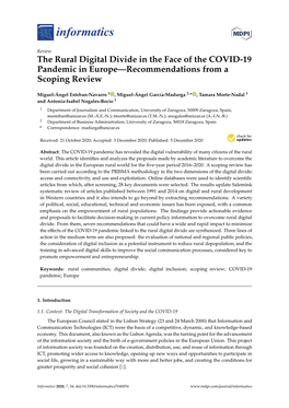 The Rural Digital Divide in the Face of the COVID-19 Pandemic in Europe—Recommendations from a Scoping Review