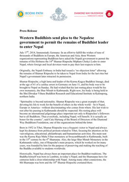 2014-07-17 Press Release Shamarpa Nepal