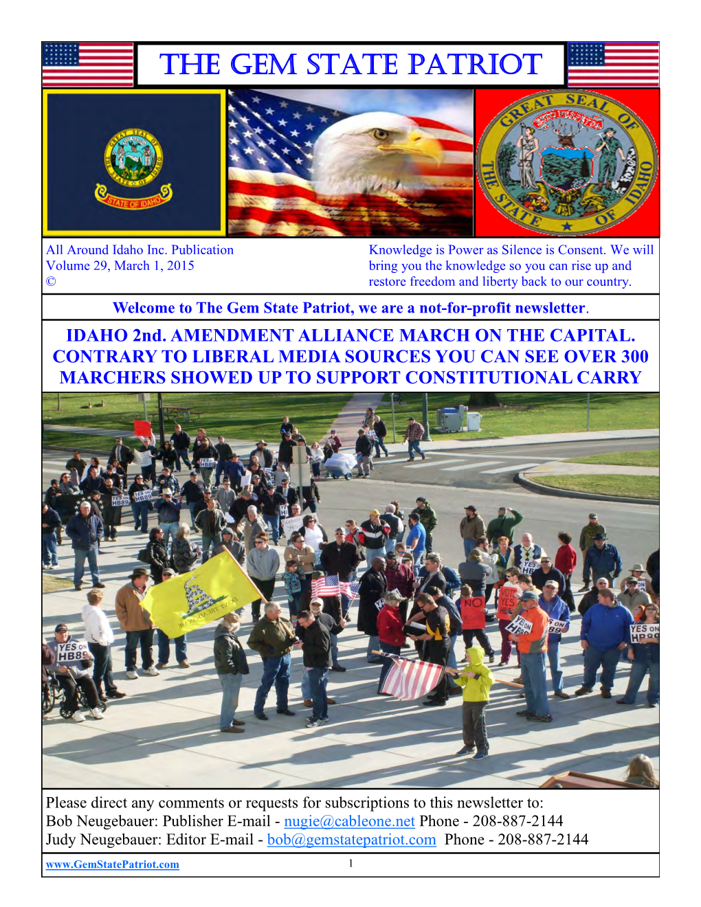 Volume 29, March 1, 2015 Bring You the Knowledge So You Can Rise up and © Restore Freedom and Liberty Back to Our Country