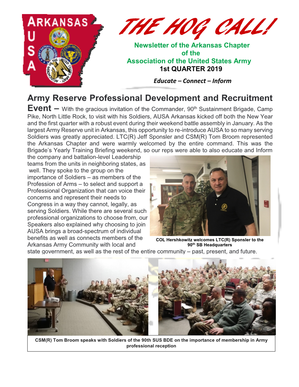 THE HOG CALL! Newsletter of the Arkansas Chapter of the Association of the United States Army 1St QUARTER 2019