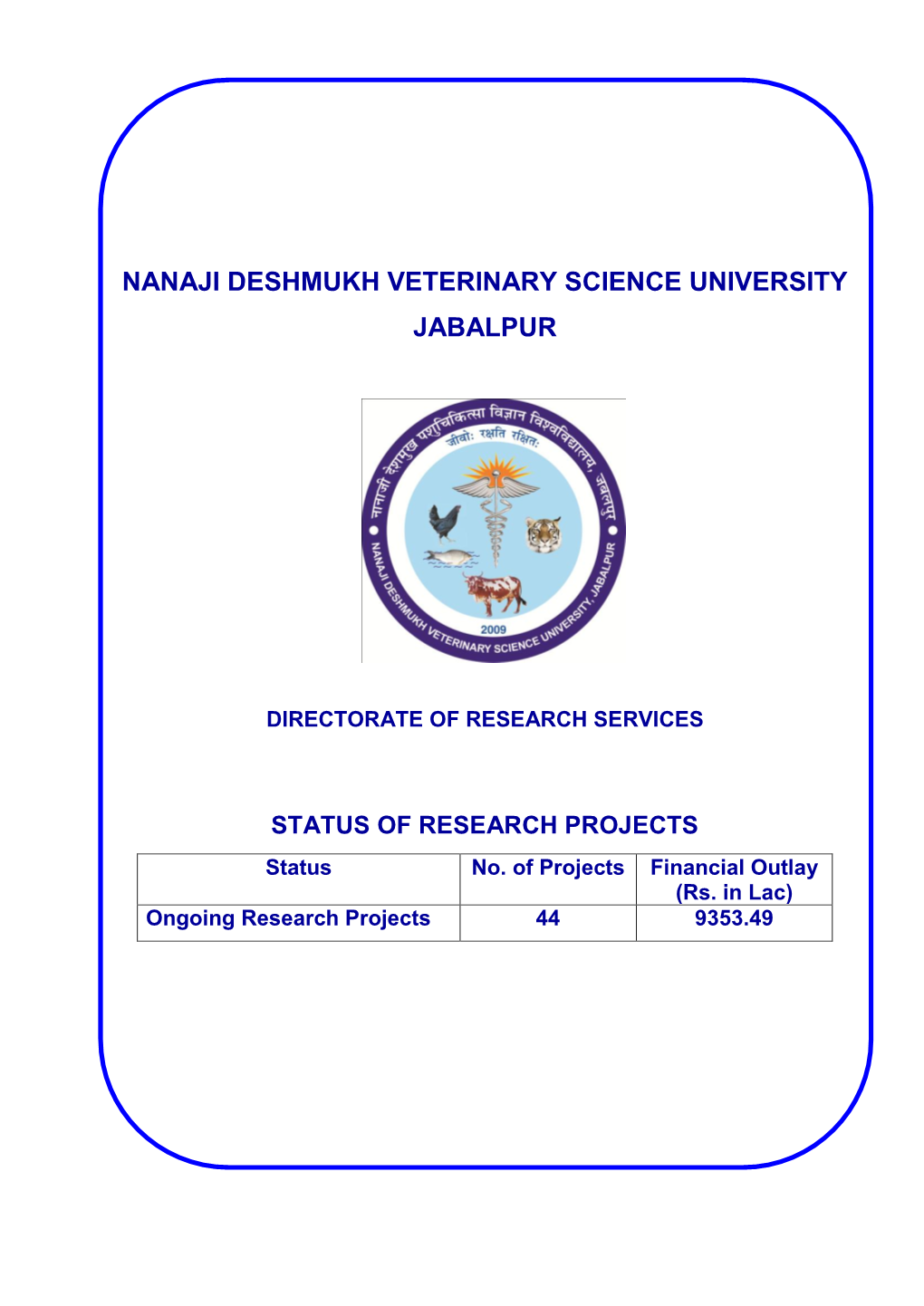 Nanaji Deshmukh Veterinary Science University Jabalpur