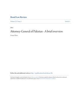 Attorney-General of Pakistan - a Brief Overview Umair Ghori