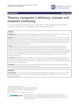 Thiamine Transporter-2 Deficiency: Outcome and Treatment Monitoring