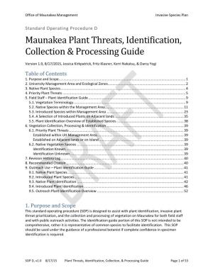 Maunakea Plant Threats, Identification, Collection & Processing Guide