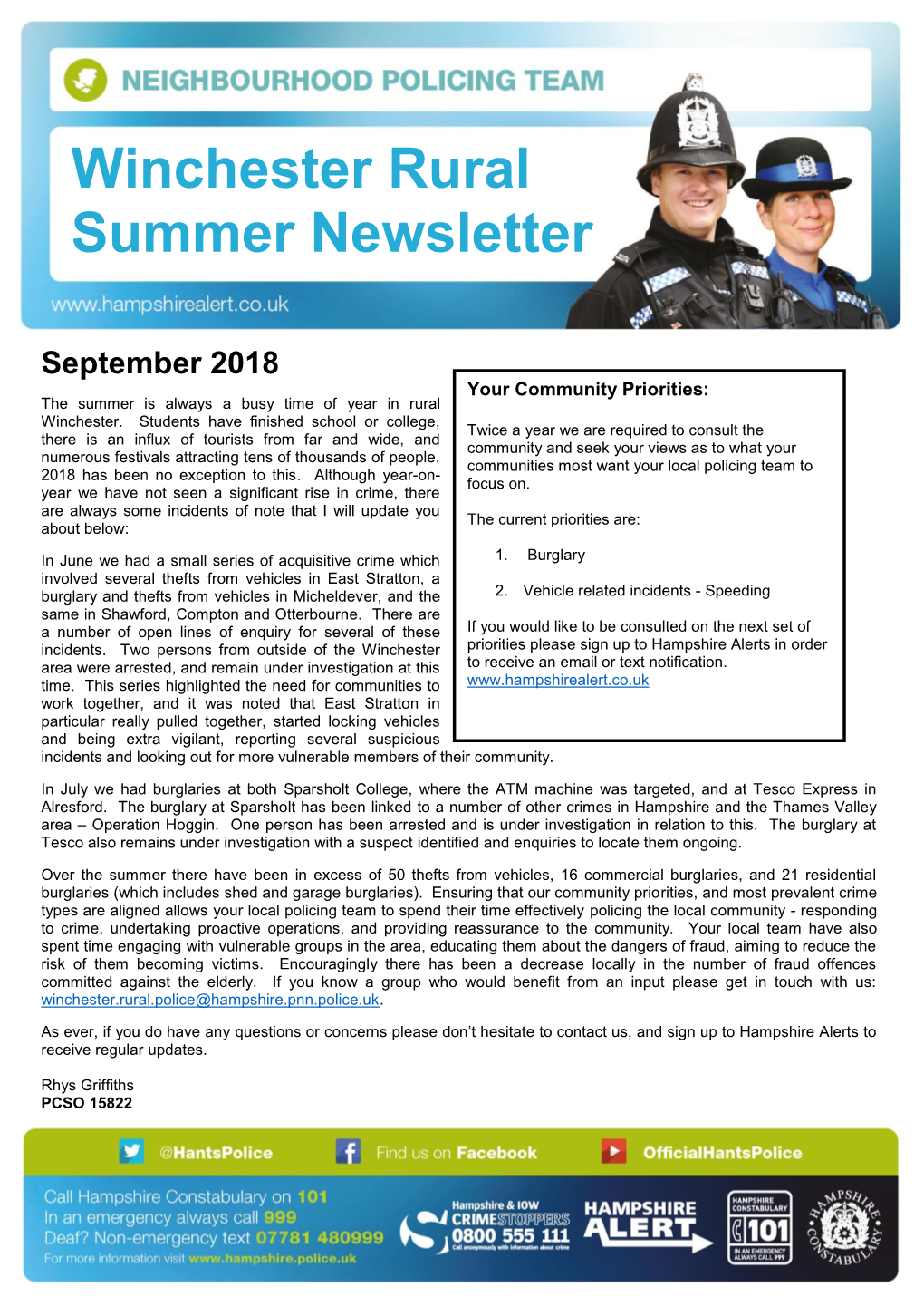 Winchester Rural Summer Newsletter