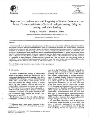 Reproductive Performance and Longevity of Female European Corn Borer, Ostrinia Nubilalis: Effects of Multiple Mating, Delay in Mating, and Adult Feeding
