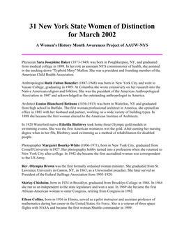 31 New York State Women of Distinction for March 2002