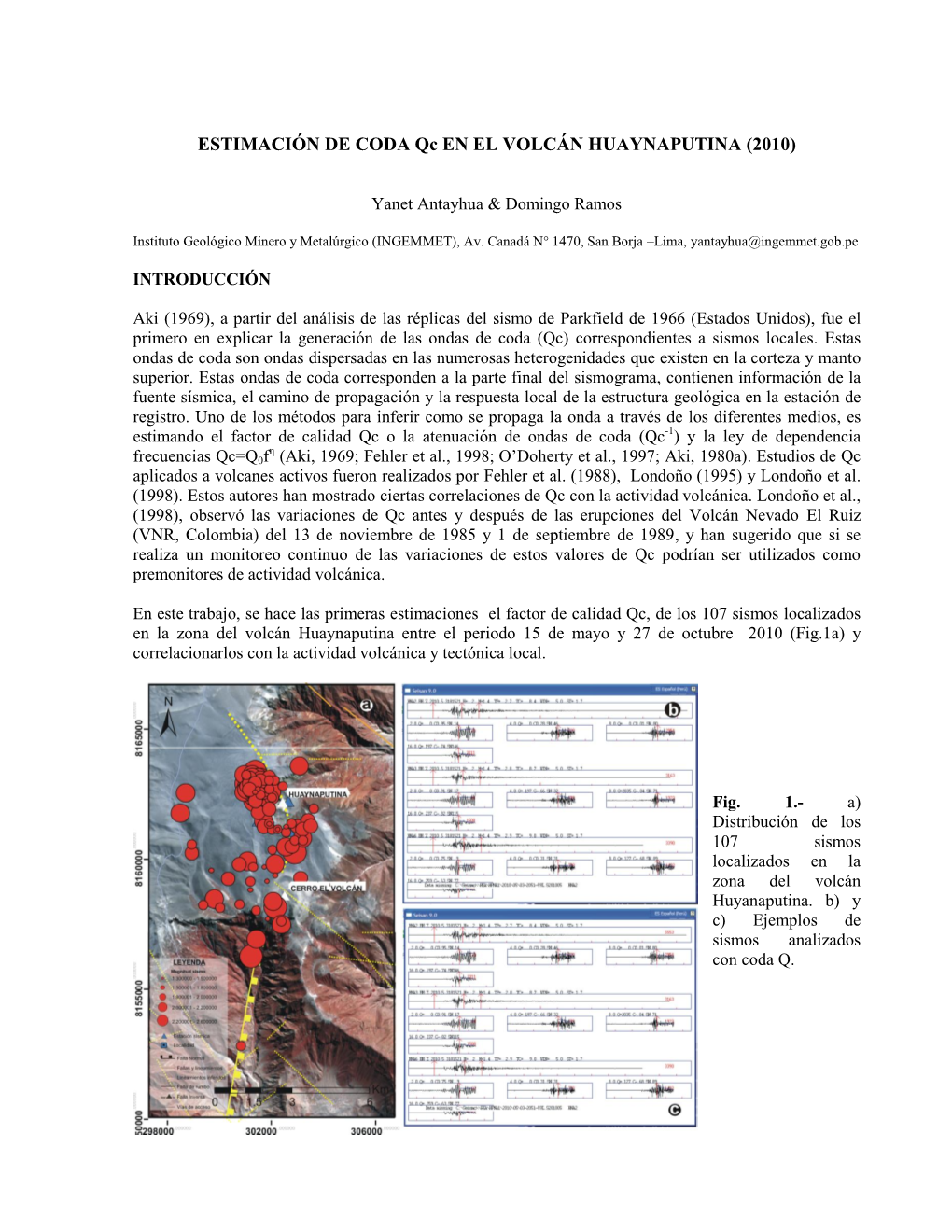 ESTIMACIÓN DE CODA Qc EN EL VOLCÁN HUAYNAPUTINA (2010)