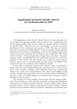 Legalization of Greek Catholic Church in Czechoslovakia in 1968