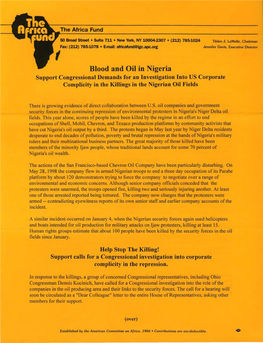 Blood and Oil in Nigeria Support Congressional Demands for an Investigation Into US Corporate Complicity in the Killings in the Nigerian Oil Fields