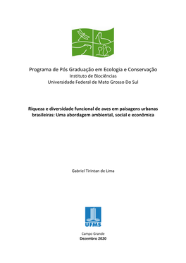 Programa De Pós Graduação Em Ecologia E Conservação Instituto De Biociências Universidade Federal De Mato Grosso Do Sul