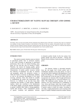 CHARACTERIZATION of NATIVE SLOVAK CHICKEN and GOOSE: a Review
