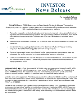 AVANGRID and PNM Resources to Combine in Strategic Merger