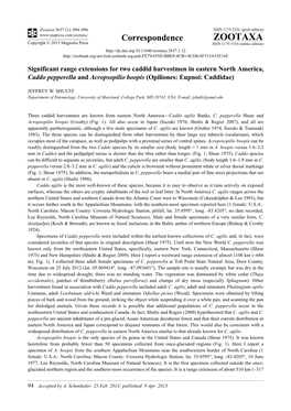 Significant Range Extensions for Two Caddid Harvestmen in Eastern North America, Caddo Pepperella and Acropsopilio Boopis (Opiliones: Eupnoi: Caddidae)