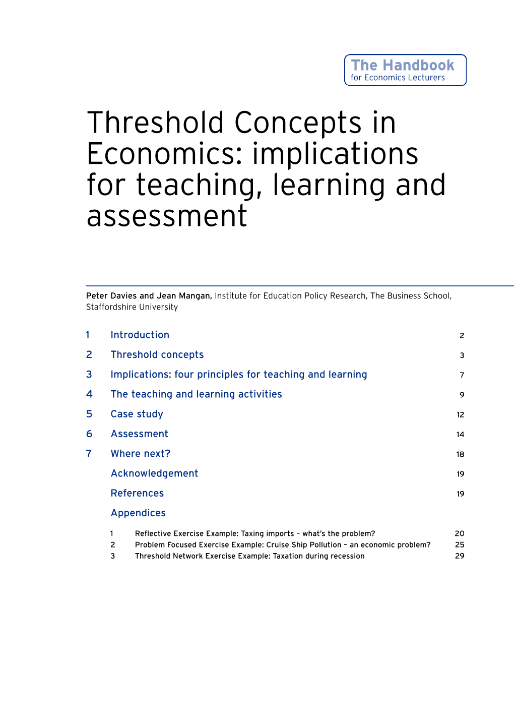 Threshold Concepts in Economics: Implications for Teaching, Learning and Assessment