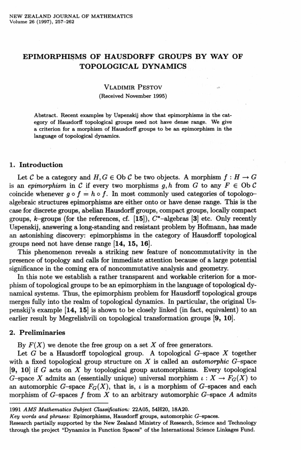 Vladimir Pestov, Epimorphisms of Hausdorff Groups by Way Of