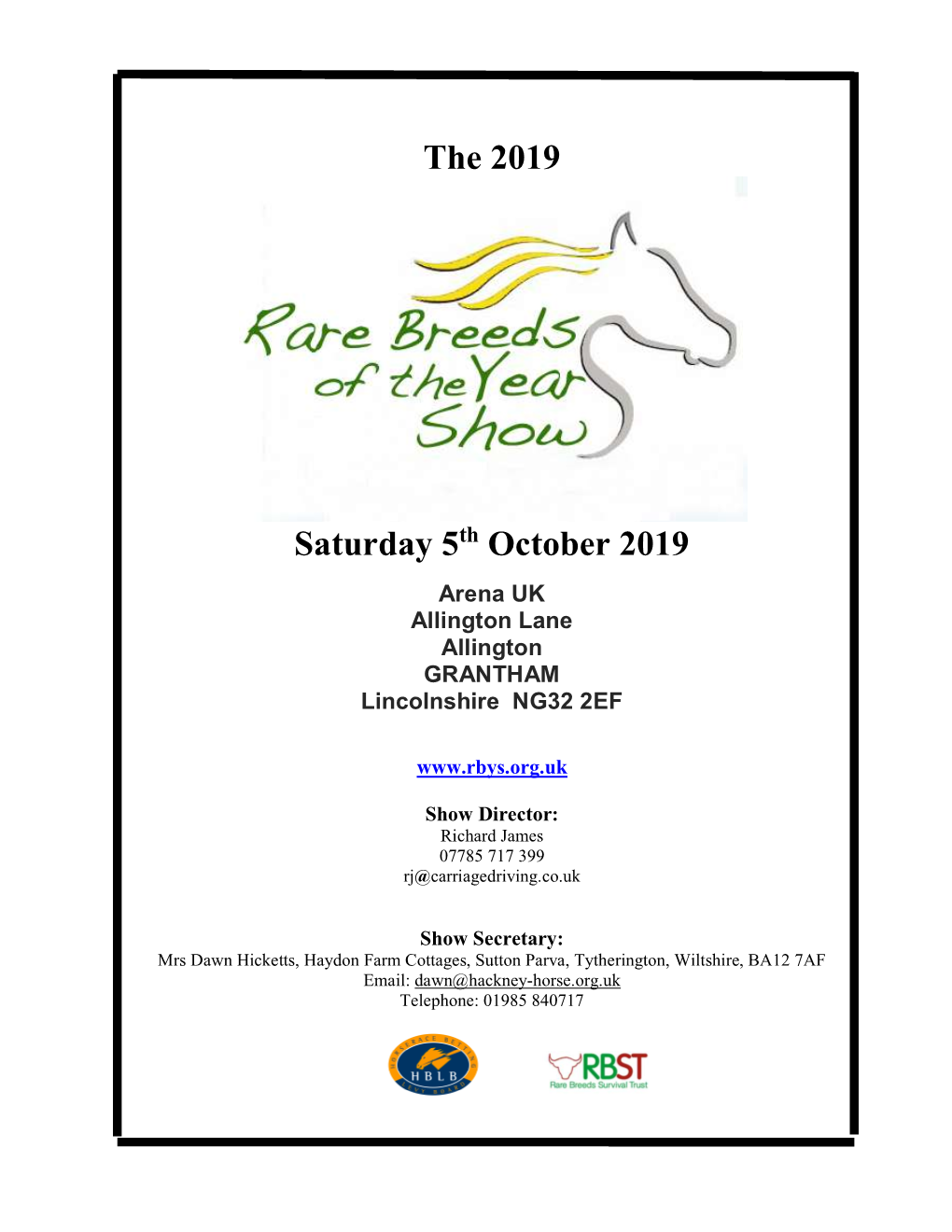 2019 Rare Breeds of the Year Show Schedule