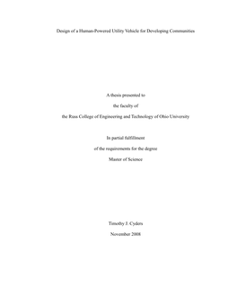 Design of a Human-Powered Utility Vehicle for Developing Countries (134 Pp.)