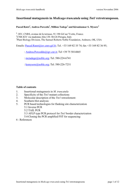 Insertional Mutagenesis in M. Truncatula Using Tnt1 Retrotransposon