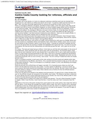 Contra Costa County Looking for Referees, Officials and Umpires