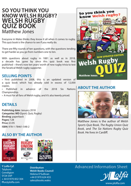 WELSH RUGBY QUIZ BOOK Matthew Jones