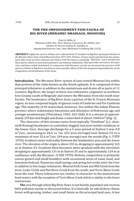 The Pre-Impoundment Fish Fauna of Big River (Meramec Drainage, Missouri)