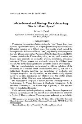 Infinite-Dimensional Filtering: the Kalman-Bucy Filter in Hilbert Space*