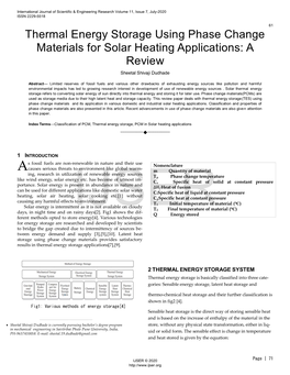 Thermal Energy Storage Using Phase Change Materials for Solar Heating Applications: a Review Sheetal Shivaji Dudhade