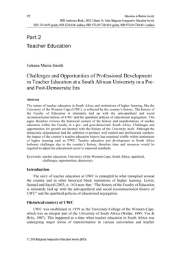 Challenges and Opportunities of Professional Development in Teacher Education at a South African University in a Pre- and Post-Democratic Era