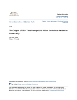 The Origins of Skin Tone Perceptions Within the African American Community