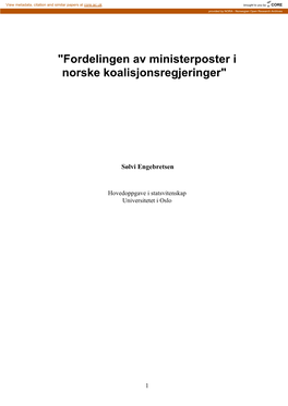 "Fordelingen Av Ministerposter I Norske Koalisjonsregjeringer"